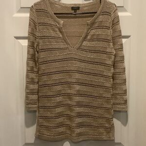 Talbots Textured Gold V-Neck Sweater,‎ open weave